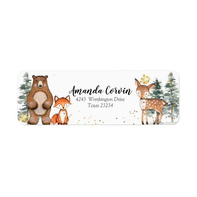 Gold Winter Forest Woodland Address Label (Front)
