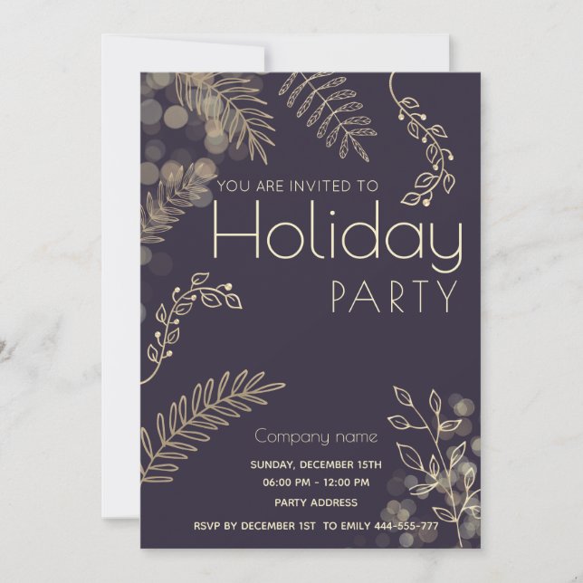 Gold  winter greenery corporate Holiday party  Invitation (Front)