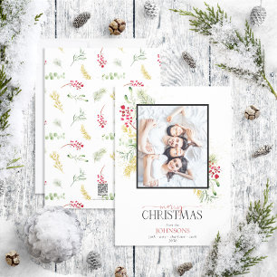 Gold Winter Greenery Merry Christmas Photo Holiday