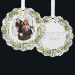 Gold Winter Greenery Merry Christmas Photo Wreath Ornament Card<br><div class="desc">Invite your loved ones to celebrate the holidays with a Gold Winter Greenery Merry Christmas Photo Wreath Ornament Card. You can you as gift tag as well as a christmas card ornament for your loved ones christmas tree. Exquisitely crafted, this festive greeting card combines winter botanical greenery and red berries...</div>