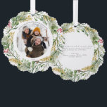 Gold Winter Greenery Merry Christmas Photo Wreath Ornament Card<br><div class="desc">Invite your loved ones to celebrate the holidays with a Gold Winter Greenery Merry Christmas Photo Wreath Ornament Card. You can you as gift tag as well as a christmas card ornament for your loved ones christmas tree. Exquisitely crafted, this festive greeting card combines winter botanical greenery and red berries...</div>