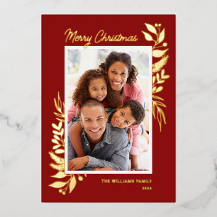 Gold Winter Greenery Photo Christmas Foil Holiday Card
