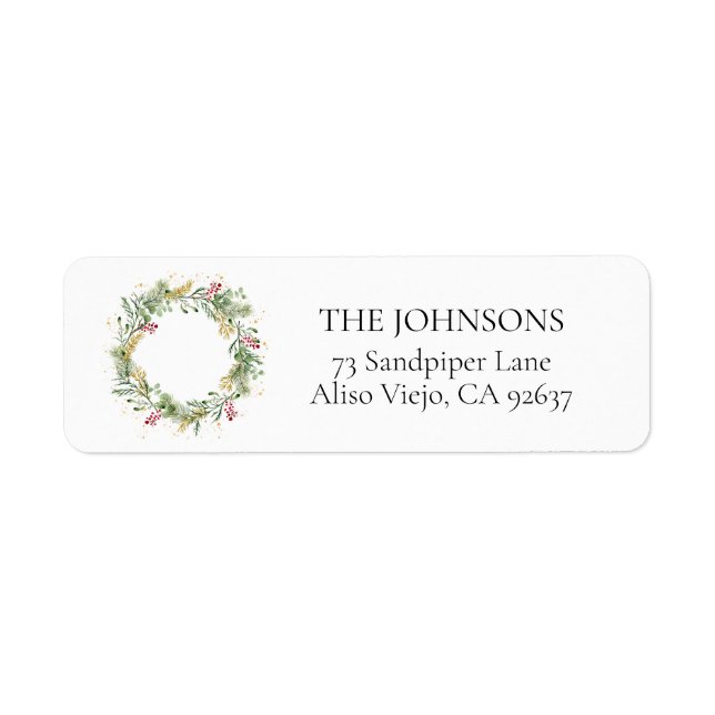 Gold Winter Greenery Wreath Return Adresse Label (Devant)