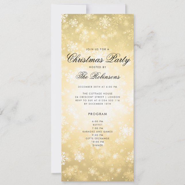 Gold Winter Holiday Invitation avec programme et m (Devant)