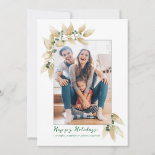 Gold Winter Leaves & Berries Holiday Card
