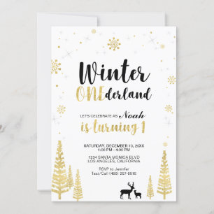 Gold Winter Onederland 1er garçon Invitation anniv