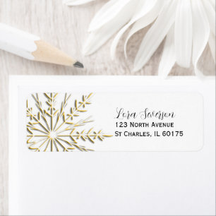 Gold Winter Snowflake on White Return Address