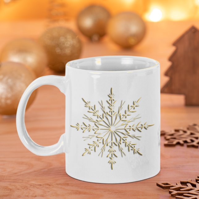 Gold Winter Snowflakes on White Large Coffee Mug (Creator Uploaded)