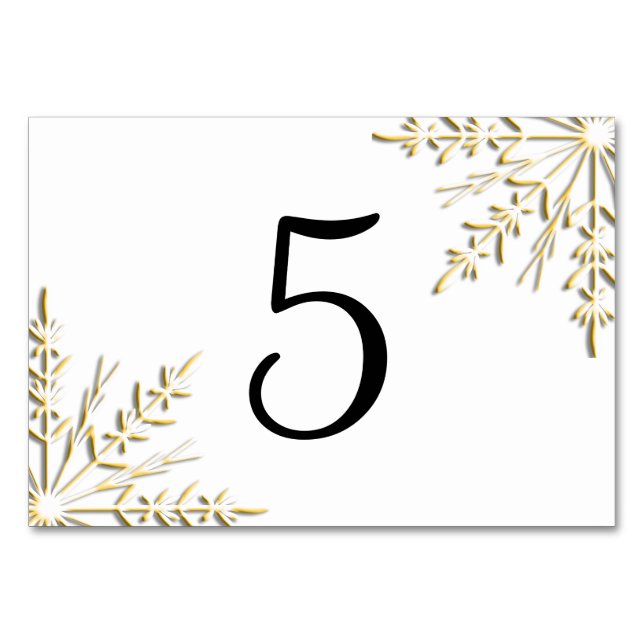 Gold Winter Snowflakes on White Table Numbers (Front)