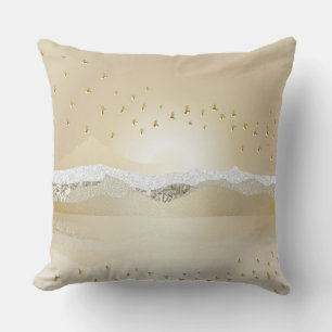 Gold Winter Sunset Mountain Reflection In Water Throw Pillow