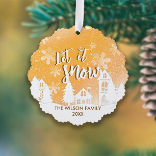 Gold Winter Wonderland Let it Snow Holiday Ornament Card