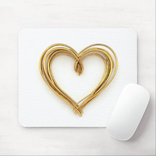 Gold Wired Heart On White Mouse Pad