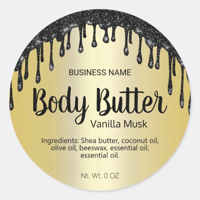 Gold With Black Glitter Drips Body Butter Labels (Front)
