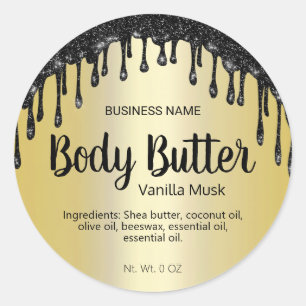 Gold With Black Glitter Drips Body Butter Labels