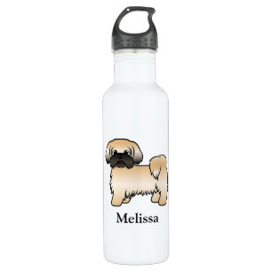 Gold With Black Mask Shih Tzu Cartoon Dog & Name 710 Ml Water Bottle