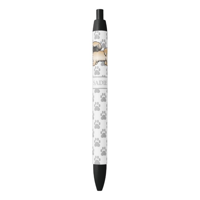 Gold With Black Mask Shih Tzu Cartoon Dog & Name Black Ink Pen (Front Vertical)