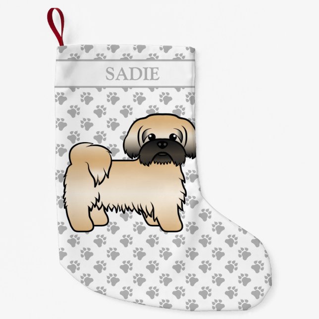 Gold With Black Mask Shih Tzu Cartoon Dog & Name Small Christmas Stocking (Front)