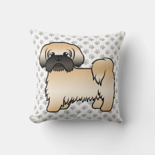 Gold With Black Mask Shih Tzu Cartoon Dog & Paws Throw Pillow