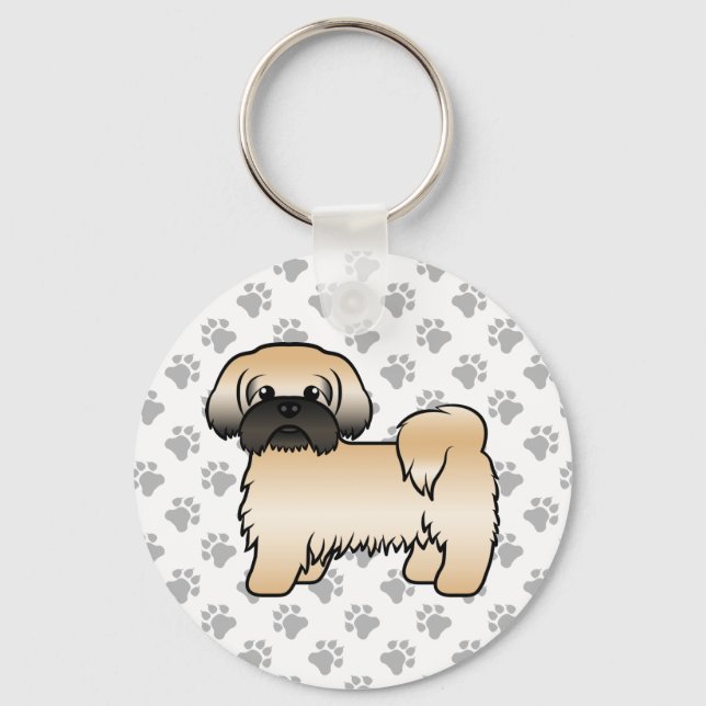 Gold With Black Mask Shih Tzu Cute Cartoon Dog Keychain (Front)