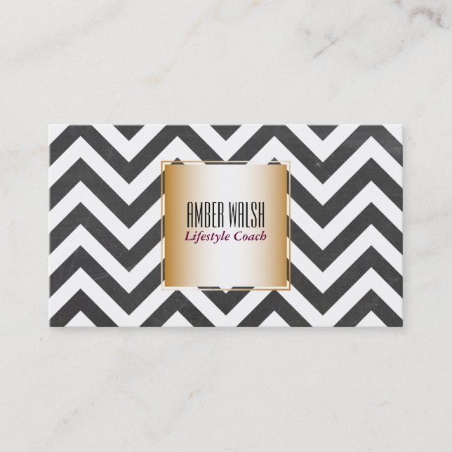 Gold with Chevron Pattern Contemporary Business Card (Front)