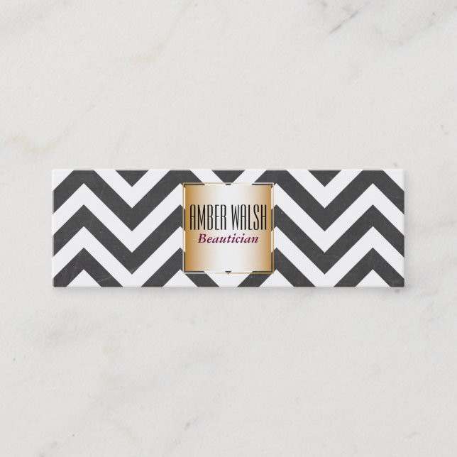 Gold with Chevron Pattern Contemporary Mini Business Card (Front)