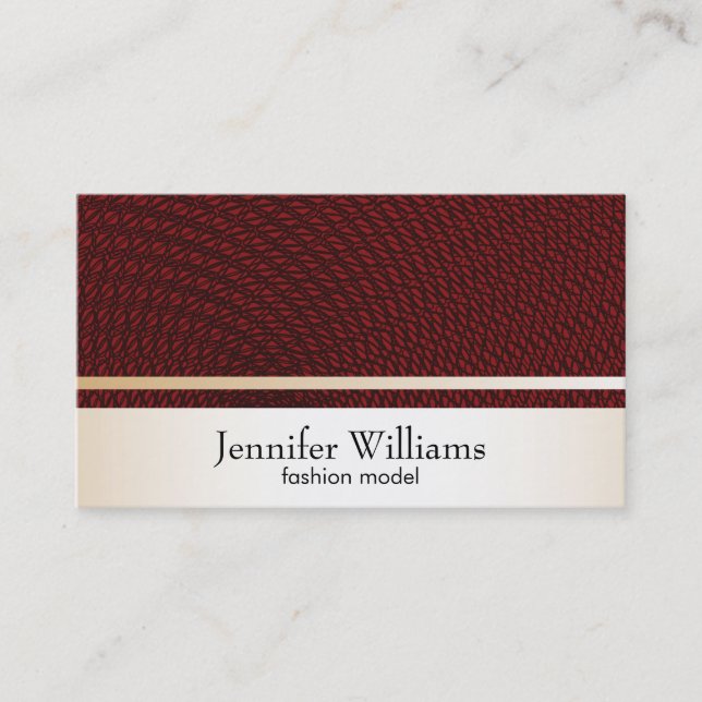 Gold with Dark Red Guilloche Pattern Business Card (Front)
