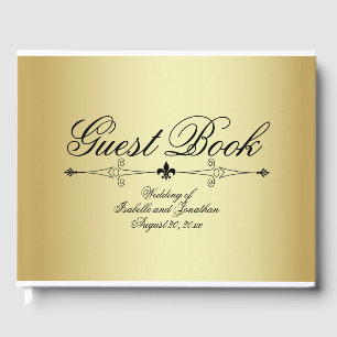 Gold with Formal Black Text Personalized Wedding Guest Book