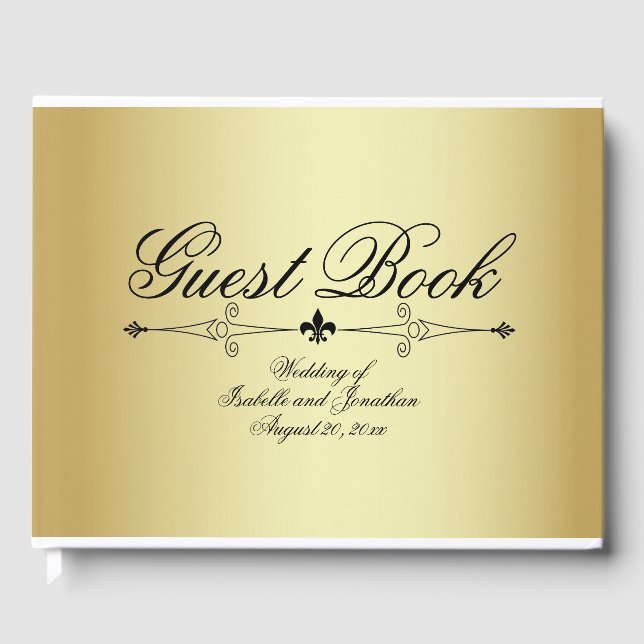 Gold with Formal Black Text Personalized Wedding Guest Book (Front)