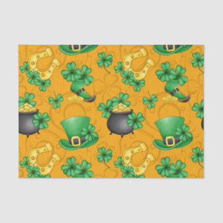 GOLD WITH GREEN SHAMROCKS HORSESHOES POT OF GOLD TISSUE PAPER