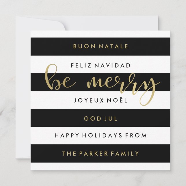 Gold with Modern Stripes International Christmas Holiday Card (Front)