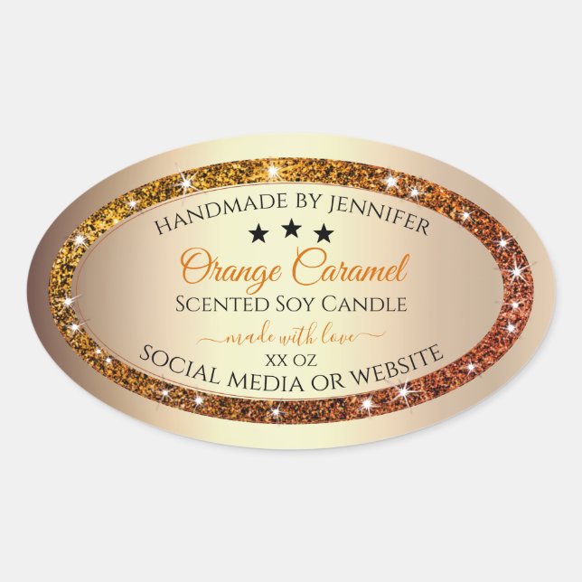 Gold with Orange Glitter Product Packaging Labels (Front)