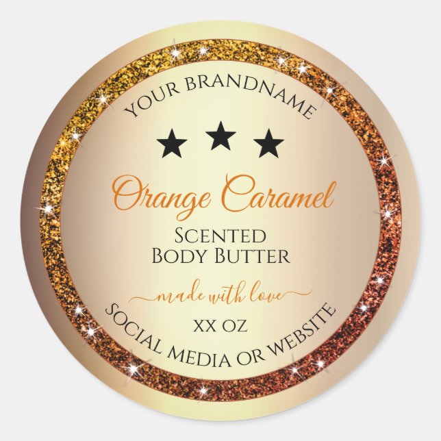 Gold with Orange Glitter Product Packaging Labels (Front)