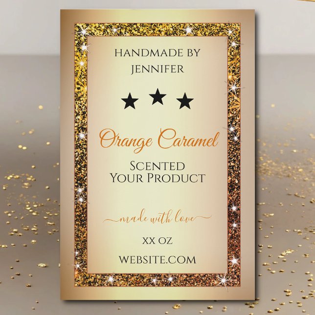 Gold with Orange Glitter Product Packaging Labels (Creator Uploaded)