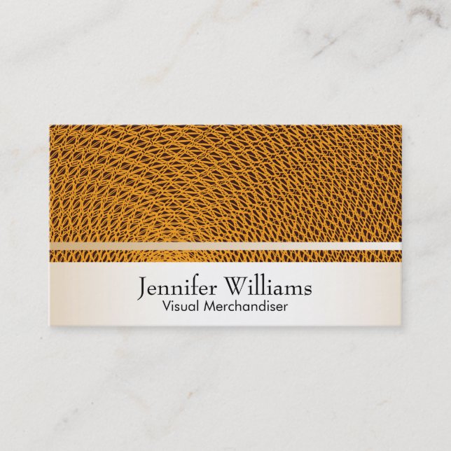 Gold with Orange Guilloche Pattern Business Card (Front)