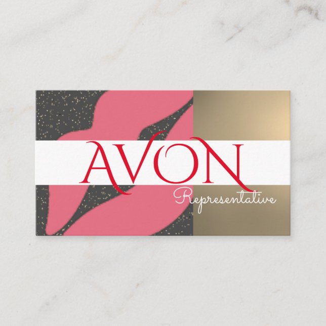 Gold with Pink Lips Personalized Avon Business Card (Front)