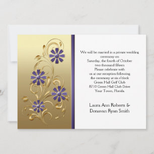 Gold with Purple Flowers Reception Only Invitation