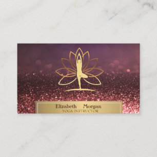 Gold Women Silhouette Lotus Yoga Instructor Bokeh Business Card