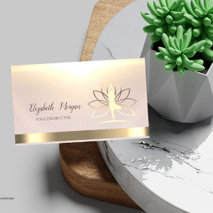 Gold Women Silhouette Lotus Yoga Instructor Business Card