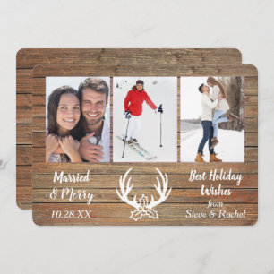 Gold Wood Antler Married Three Photo Template