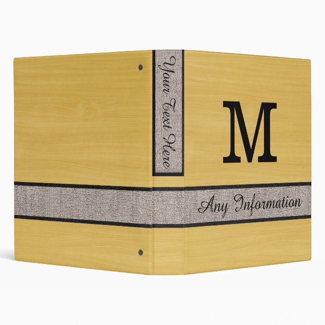 Gold Wood Grain Monogram Modern Burlap Binder (Background)