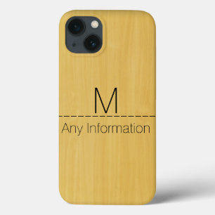Gold Wood Grain Texture Monogram iPhone 13 Case