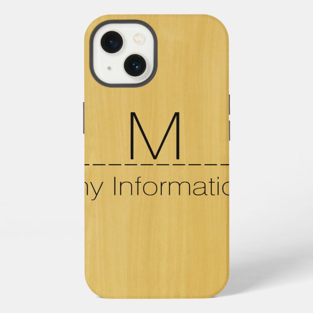 Gold Wood Grain Texture Monogram iPhone Case (Back)