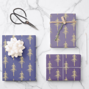 Gold Woodland Pine Tree Forest Mulberry Purple Wrapping Paper Sheet