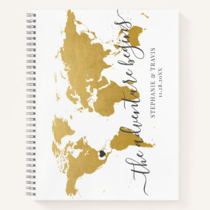 Gold World Map Adventure Destination Guest Notebook