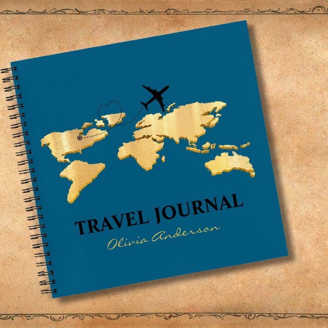 Gold World Map & Airplane,Travel Journal, Custom  Notebook (Creator Uploaded)