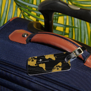 Gold World Map Elegant International Travel Luggage Tag