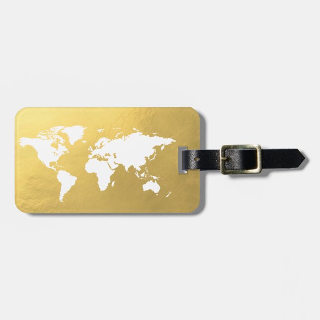Gold World map elegant Luggage Tag (Front Horizontal)