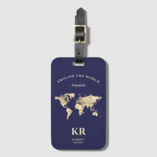 Gold World Map Monogram Traveller Luggage Tag