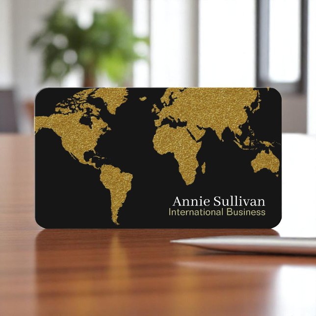 Gold World Map Oversized International Black Business Card (Creator Uploaded)