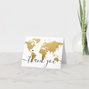 Gold World Map Thank You Photo Card